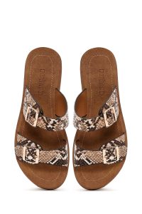 دمپایی زنانه قهوه‌ای طرح‌دار سگک‌دار دری مد