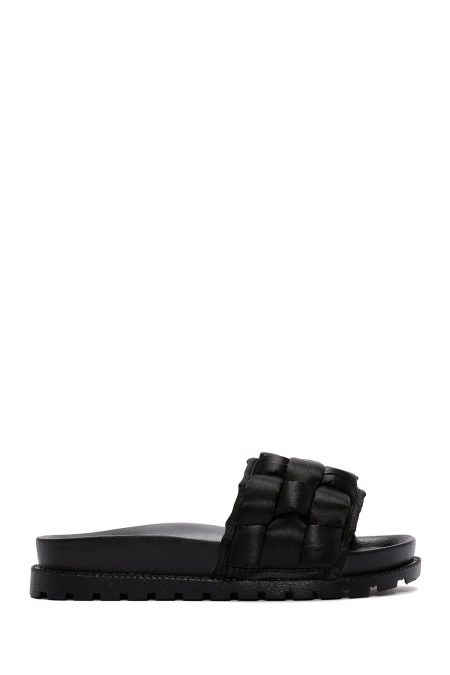 دمپایی زنانه مشکی بافت‌دار دری مد