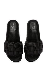 دمپایی زنانه مشکی بافت‌دار دری مد