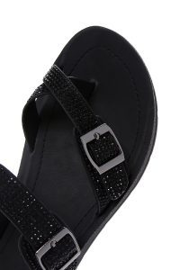 دمپایی زنانه مشکی سگک‌دار نگین‌دار دری مد