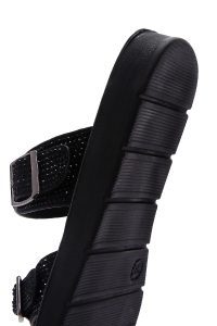 دمپایی زنانه مشکی سگک‌دار نگین‌دار دری مد