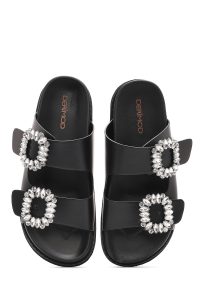 دمپایی زنانه مشکی سگک‌دار نگین‌دار دری مد