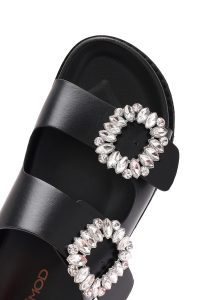 دمپایی زنانه مشکی سگک‌دار نگین‌دار دری مد