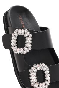 دمپایی زنانه مشکی سگک‌دار نگین‌دار دری مد