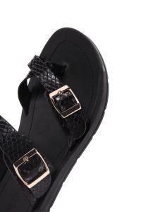 دمپایی زنانه مشکی طرح‌دار سگک‌دار دری مد