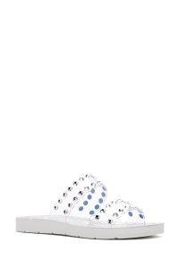 دمپایی زنانه نقره‌ای شفاف نگین‌دار دری مد