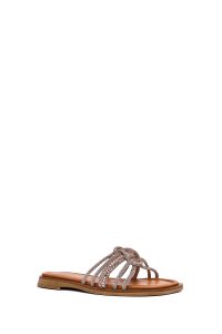 دمپایی زنانه چرم صورتی نگین‌دار دری مد