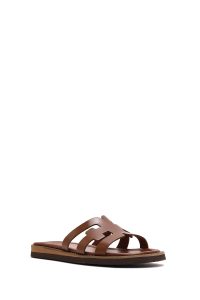 دمپایی زنانه چرمی قهوه‌ای دری مد