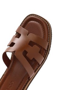 دمپایی زنانه چرمی قهوه‌ای دری مد