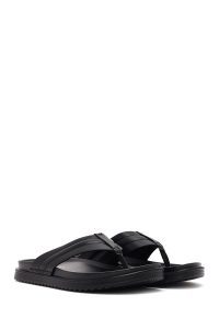 دمپایی مردانه چرمی مشکی دری مد