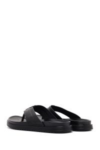 دمپایی مردانه چرمی مشکی دری مد