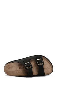 دمپایی نبوک مشکی مردانه سگک‌دار دری مد