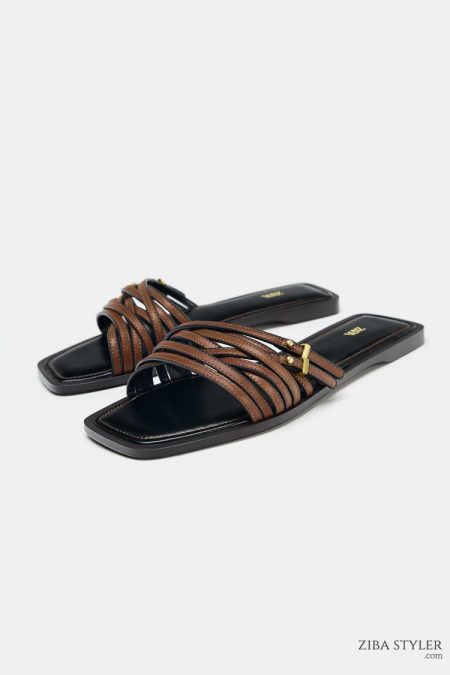 صندل جلو باز چرمی زنانه بندی سگک‌دار زارا – ZARA