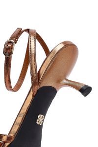 صندل زنانه برنزی متالیک پاشنه‌نازک کوتاه دری مد