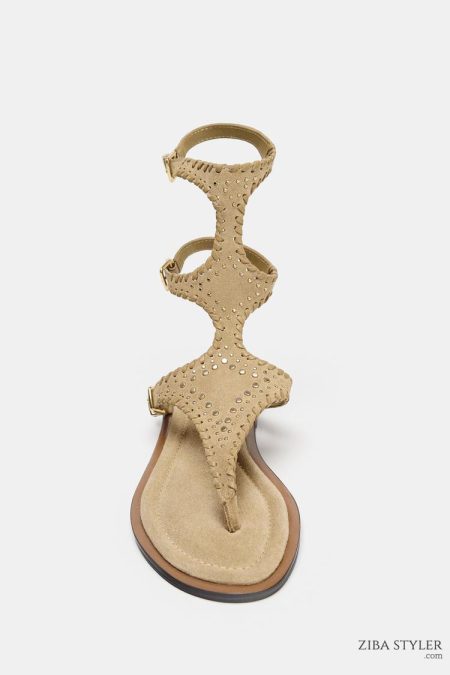 صندل زنانه بندی دوبل جیر مچ‌دار زارا – ZARA