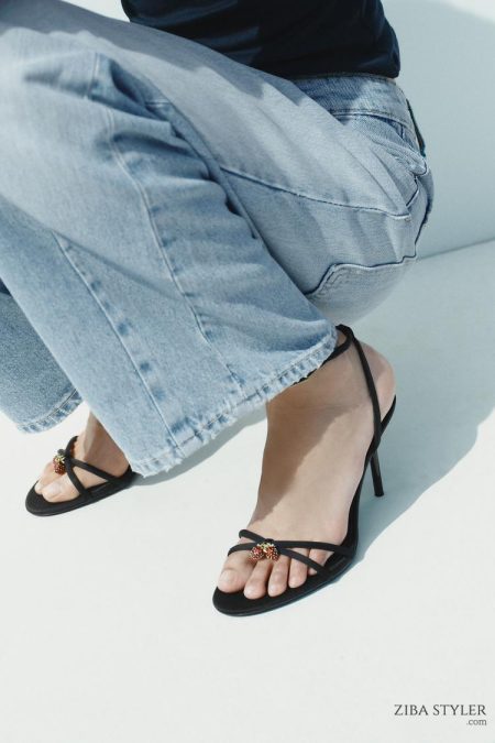صندل زنانه بندی ضربدری مهره‌دوزی زارا – ZARA