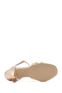 صندل زنانه بژ بنددار پاشنه‌دار دری مد