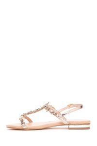 صندل زنانه بژ نگین‌دار دری مد