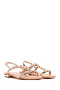 صندل زنانه بژ نگین‌دار دری مد