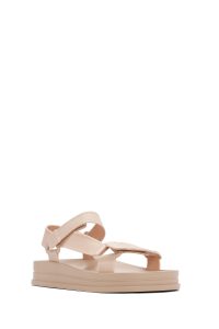 صندل زنانه بژ ژله‌ای تخت بندی دری مد