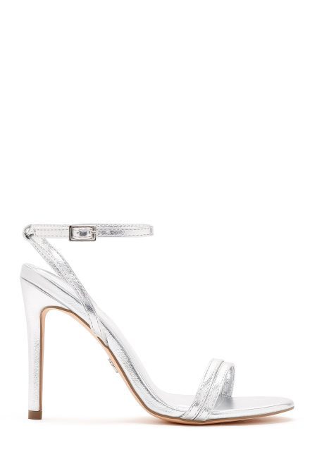 صندل زنانه خاکستری بندی متالیک پاشنه بلند نازک دری مد