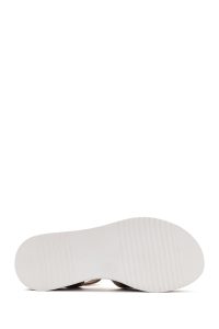 صندل زنانه خاکستری بندی کفی ضخیم چرم متالیک دری مد