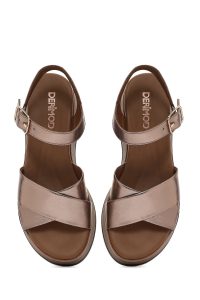 صندل زنانه خاکستری بندی کفی ضخیم چرم متالیک دری مد