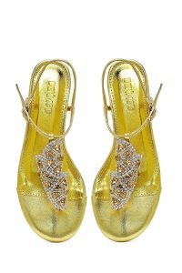 صندل زنانه زرد نگین‌دار انگشتی دری مد