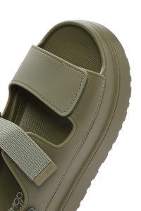 صندل زنانه سبز زیتونی ژله‌ای تخت ضخیم بندی دری مد