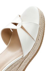 صندل زنانه سفید بنددار پاشنه لژ کنفی دری مد