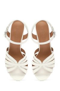 صندل زنانه سفید بنددار پاشنه‌ضخیم کوتاه دری مد