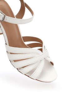 صندل زنانه سفید بنددار پاشنه‌ضخیم کوتاه دری مد