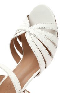 صندل زنانه سفید بنددار پاشنه‌ضخیم کوتاه دری مد