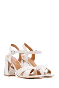 صندل زنانه سفید بندی پاشنه‌بلند ضخیم طرح کروکو دری مد