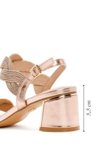 صندل زنانه صورتی بافت‌دار پاشنه کوتاه ضخیم دری مد