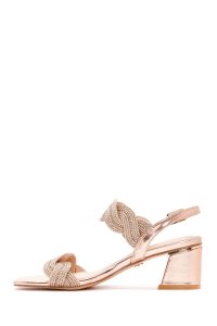 صندل زنانه صورتی بافت‌دار پاشنه کوتاه ضخیم دری مد