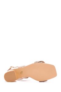 صندل زنانه صورتی بافت‌دار پاشنه کوتاه ضخیم دری مد