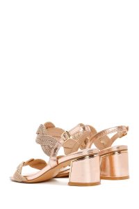 صندل زنانه صورتی بافت‌دار پاشنه کوتاه ضخیم دری مد