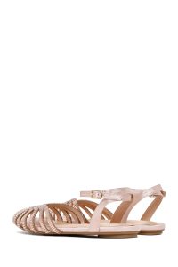 صندل زنانه صورتی بندی نگین‌دار دری مد