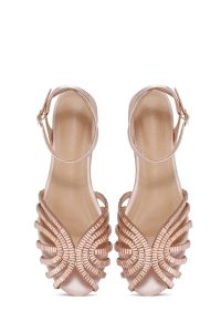 صندل زنانه صورتی بندی نگین‌دار دری مد