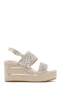 صندل زنانه طلایی بافت‌دار بنددار لژدار اسپادریل دری مد