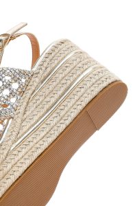 صندل زنانه طلایی بافت‌دار بنددار لژدار اسپادریل دری مد