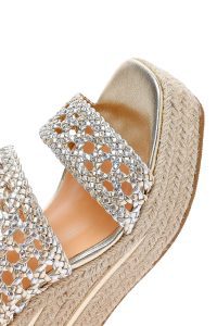 صندل زنانه طلایی بافت‌دار بنددار لژدار اسپادریل دری مد