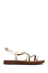 صندل زنانه طلایی بافت‌دار دری مد