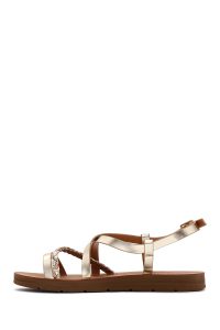 صندل زنانه طلایی بافت‌دار دری مد