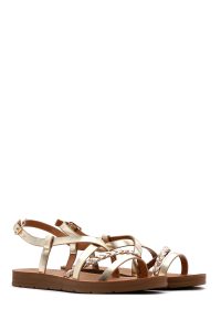 صندل زنانه طلایی بافت‌دار دری مد