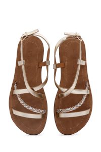 صندل زنانه طلایی بافت‌دار دری مد