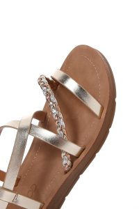 صندل زنانه طلایی بافت‌دار دری مد