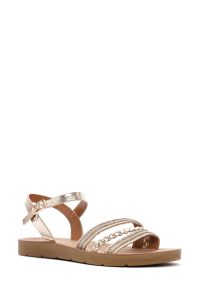 صندل زنانه طلایی بندی نگین‌دار دری مد