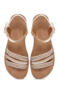 صندل زنانه طلایی بندی نگین‌دار دری مد